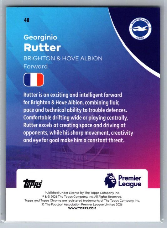 2025-26 Topps Chrome Premier League #48 Georginio Rutter Aqua Refractor #/199 - Deck Pulse