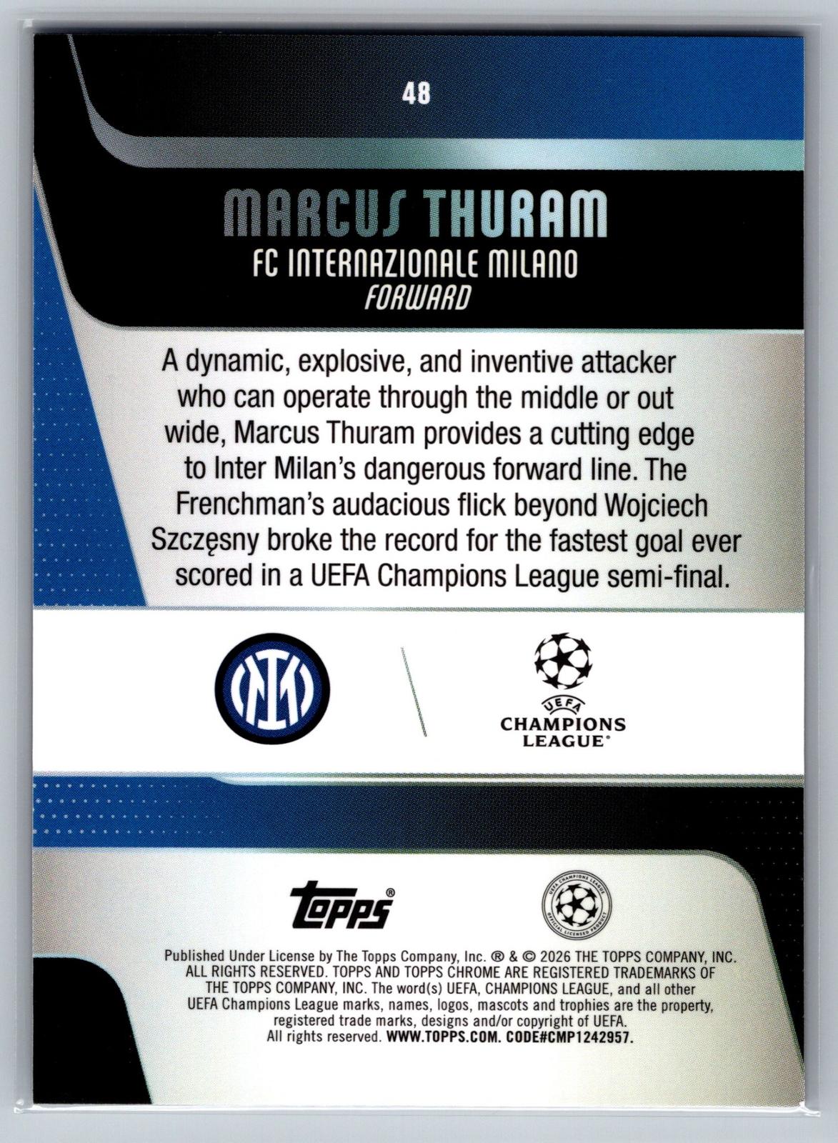 25-26 Topps Chrome UCC #48 Marcus Thuram Purple Refractor #/75