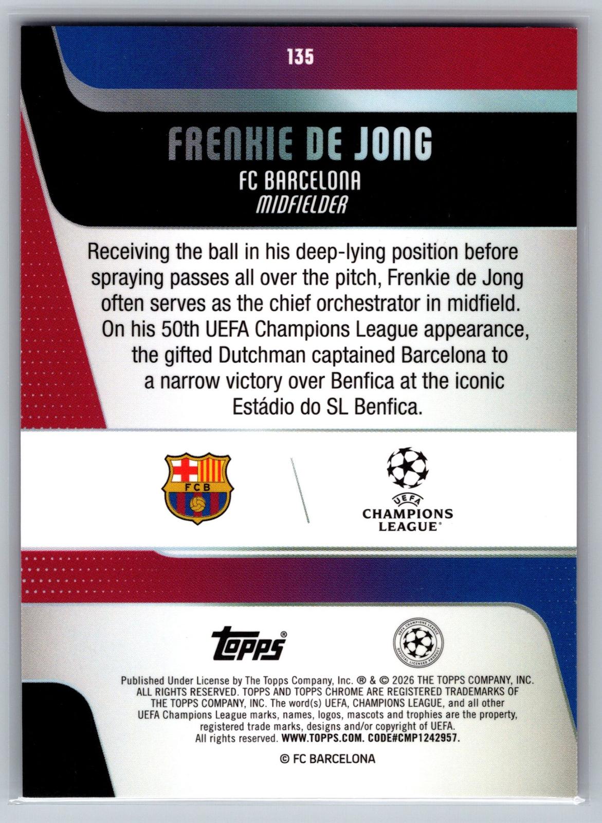 25-26 Topps Chrome UEFA Club #135 Frenkie de Jong Pink Lava Refractor #/250