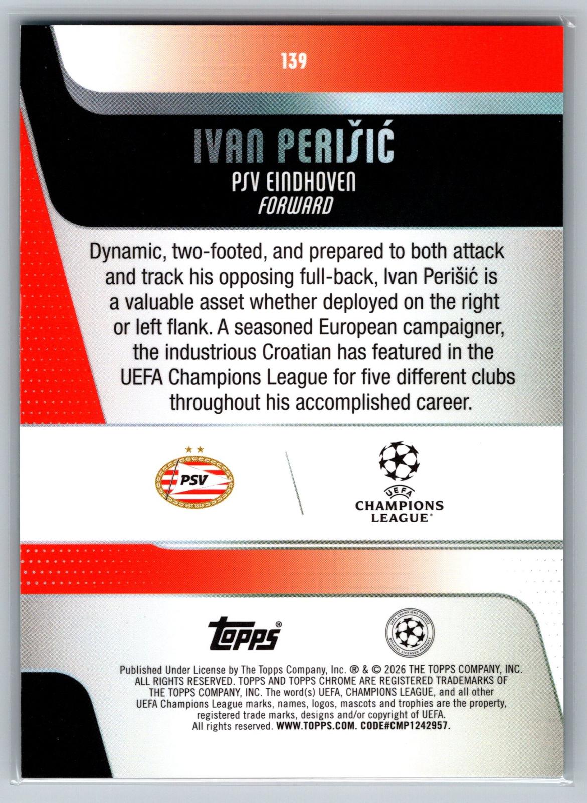 2025-26 Topps Chrome UCC #139 Ivan Perišić Aqua Refractor #/199