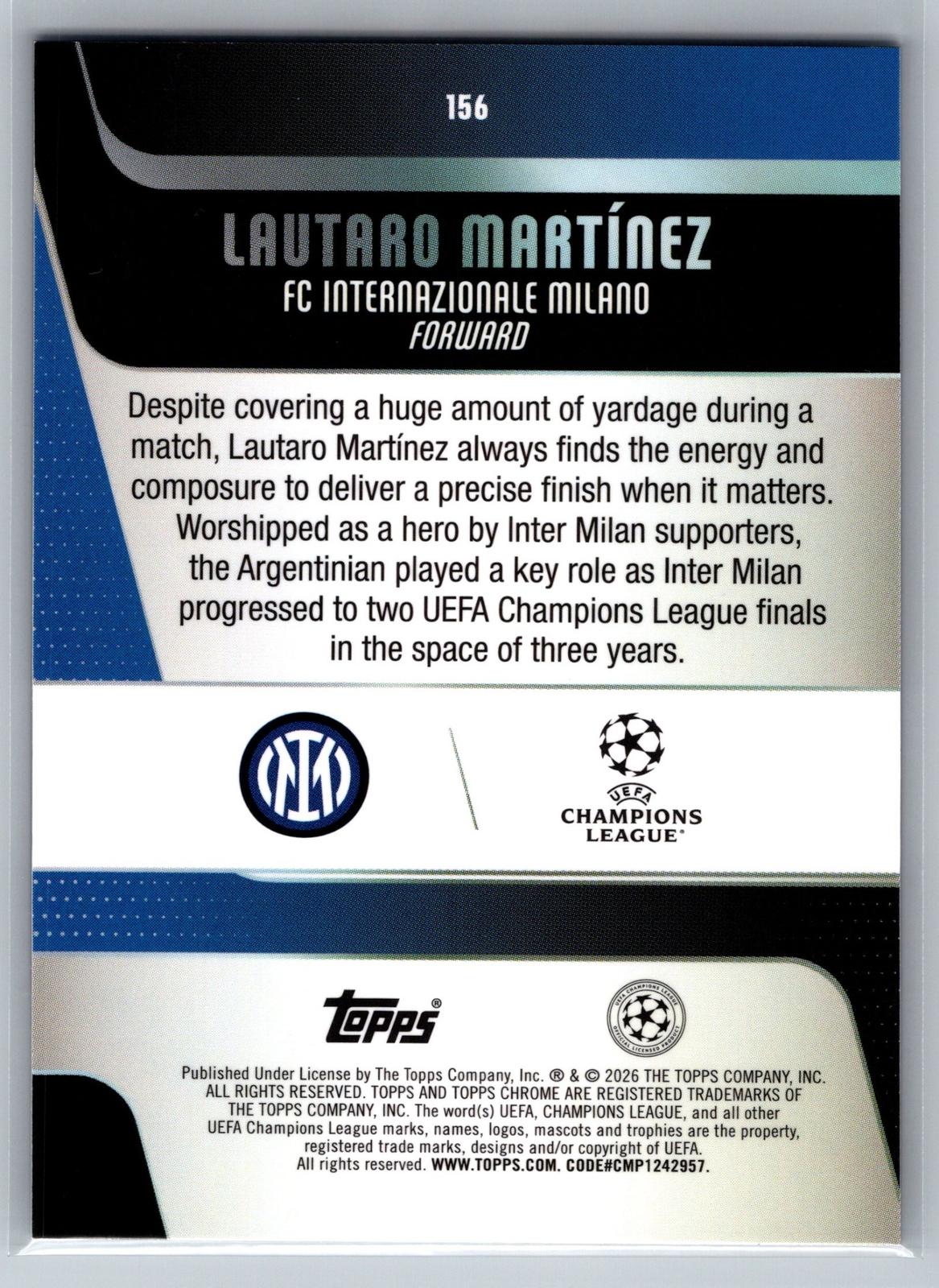 25-26 Topps Chrome UCC #156 Lautaro Martínez Purple Lava Refractor #/75
