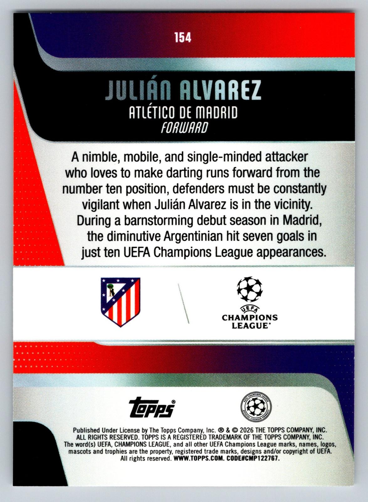 2025-26 Topps UEFA Club Competitions #154 Julián Alvarez - Deck Pulse