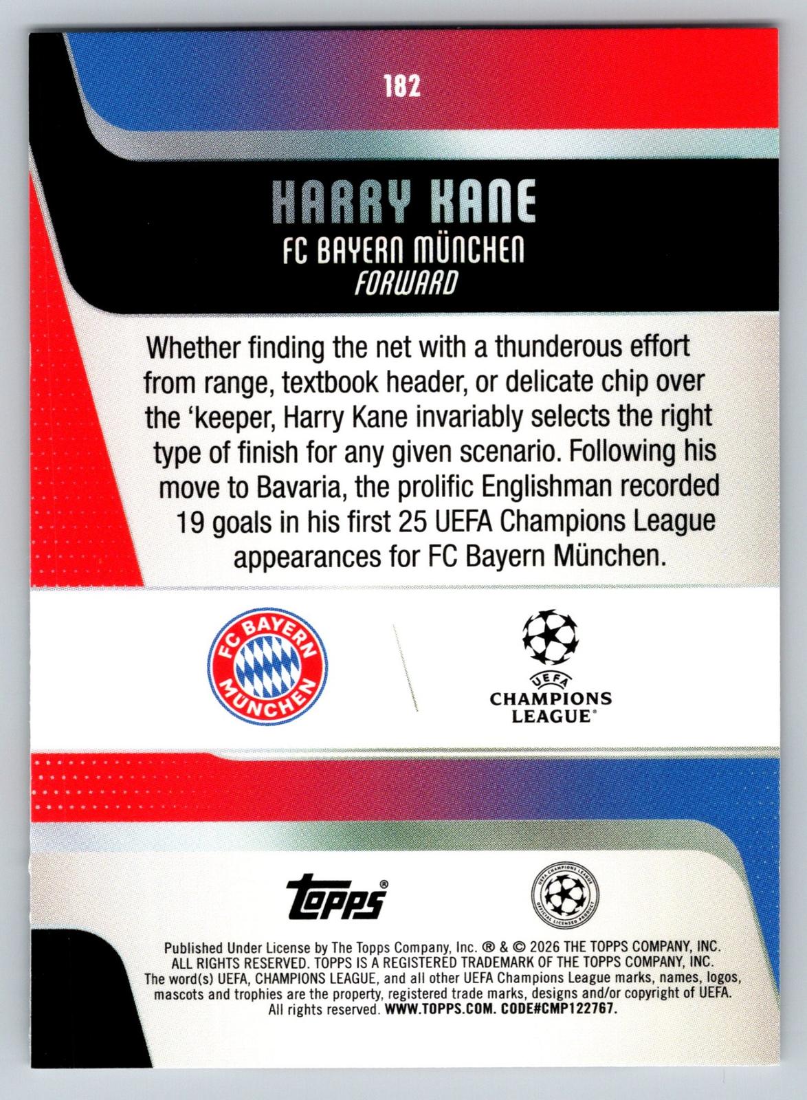 2025-26 Topps UEFA Club Competitions #182 Harry Kane