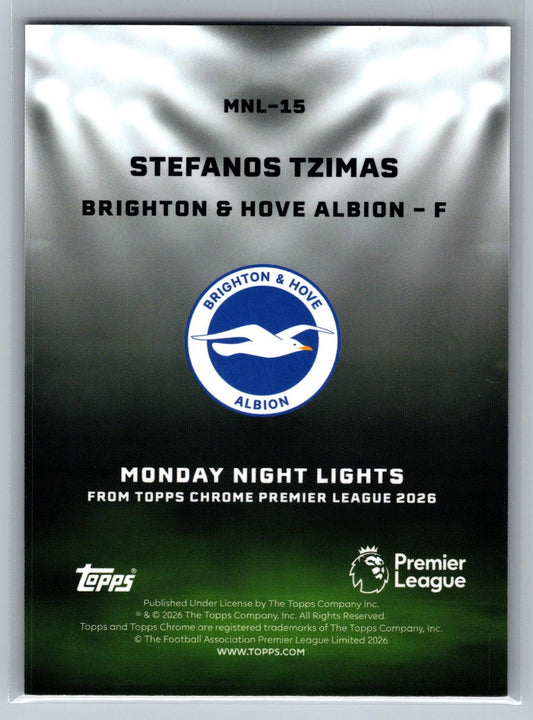 2025-26 Topps Chrome Premier League #MNL-15 Stefanos Tzimas Monday Night Lights - Deck Pulse