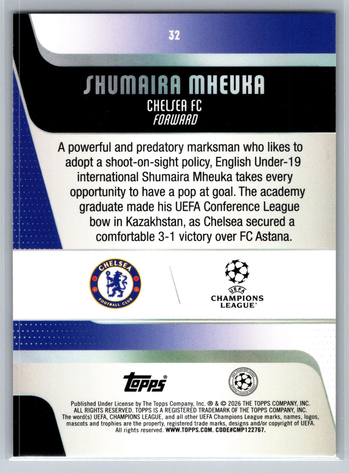2025-26 Topps UEFA Club Competitions #32 Shumaira Mheuka Green Inferno Holo #/99