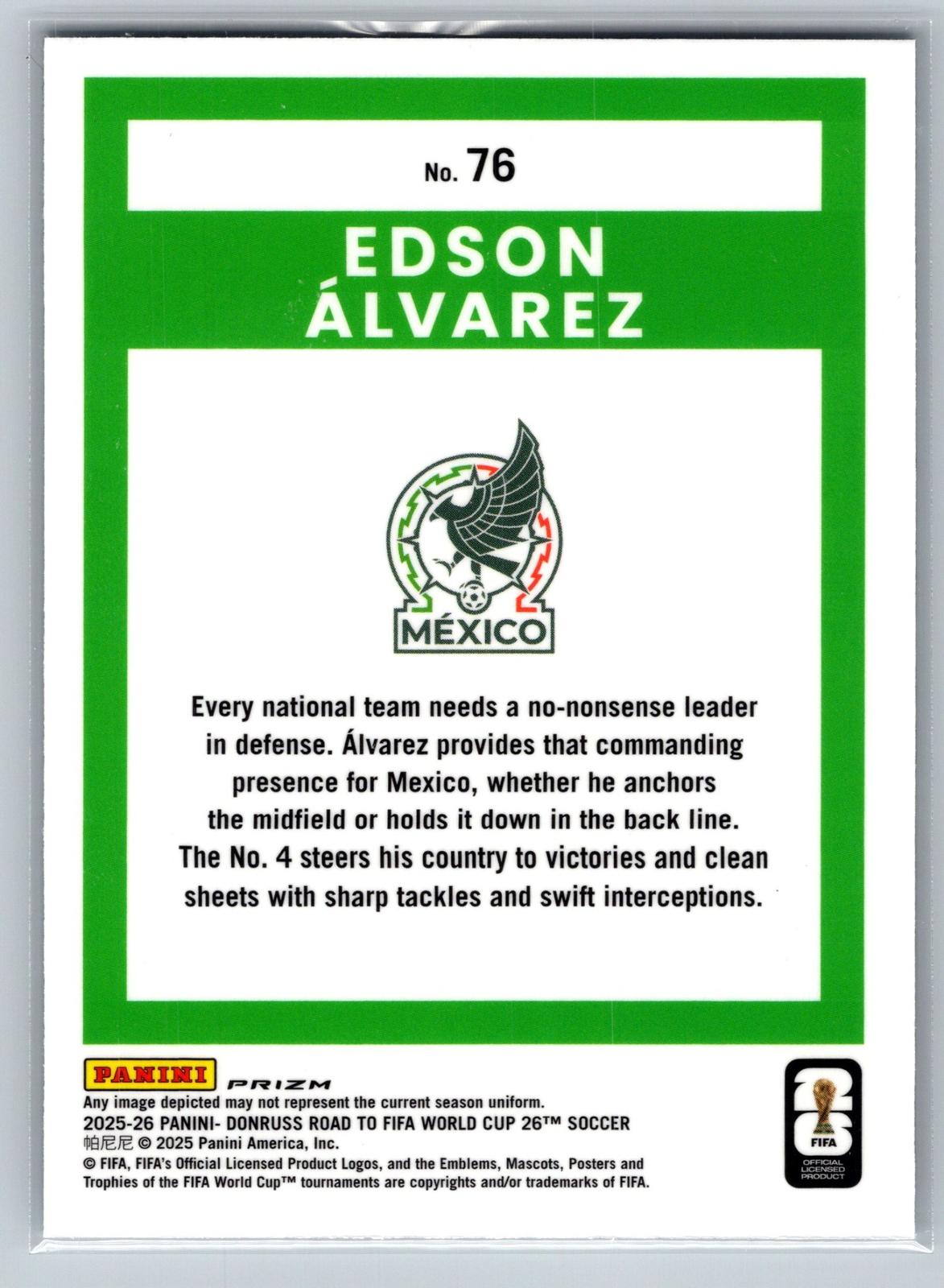 2025-26 Donruss Road to FIFA World Cup #76 Edson Alvarez Optic Velocity