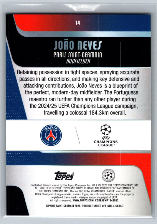 2025-26 Topps Chrome UEFA Club Competitions #14 João Neves Green X-Fractor #/99 - Deck Pulse