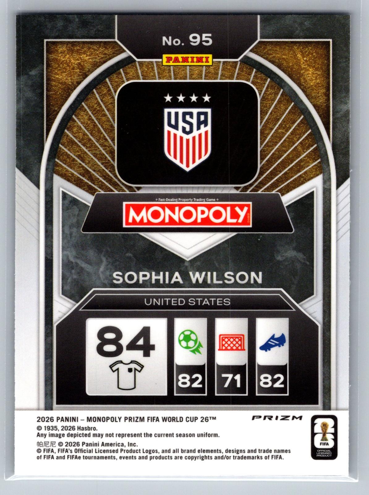 2026 Panini Prizm Monopoly WC #95 Sophia Wilson Four Corners Blue Wave Prizm - Deck Pulse
