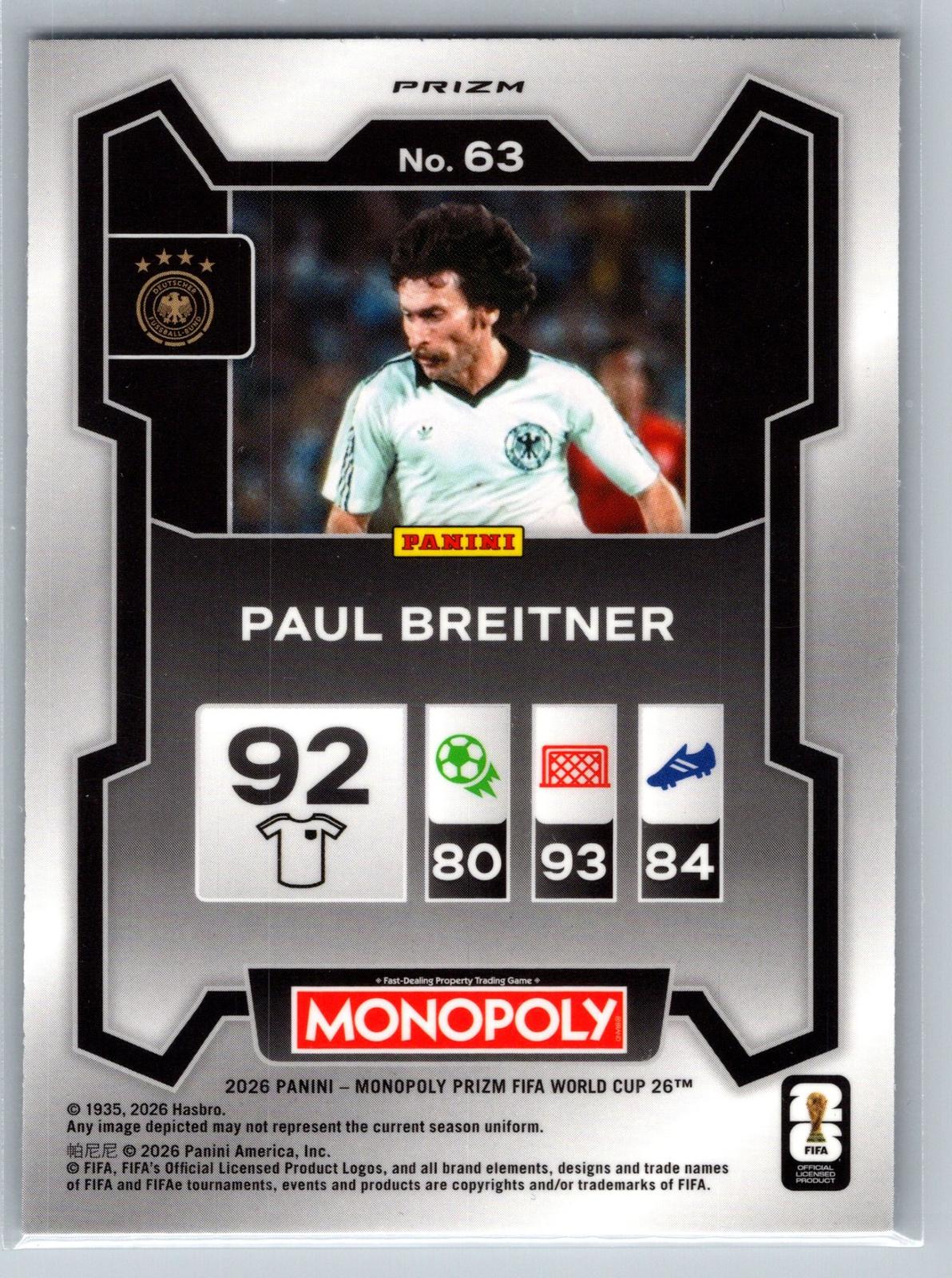 2026 Panini Prizm Monopoly WC #63 Paul Breitner Silver Prizm - Deck Pulse