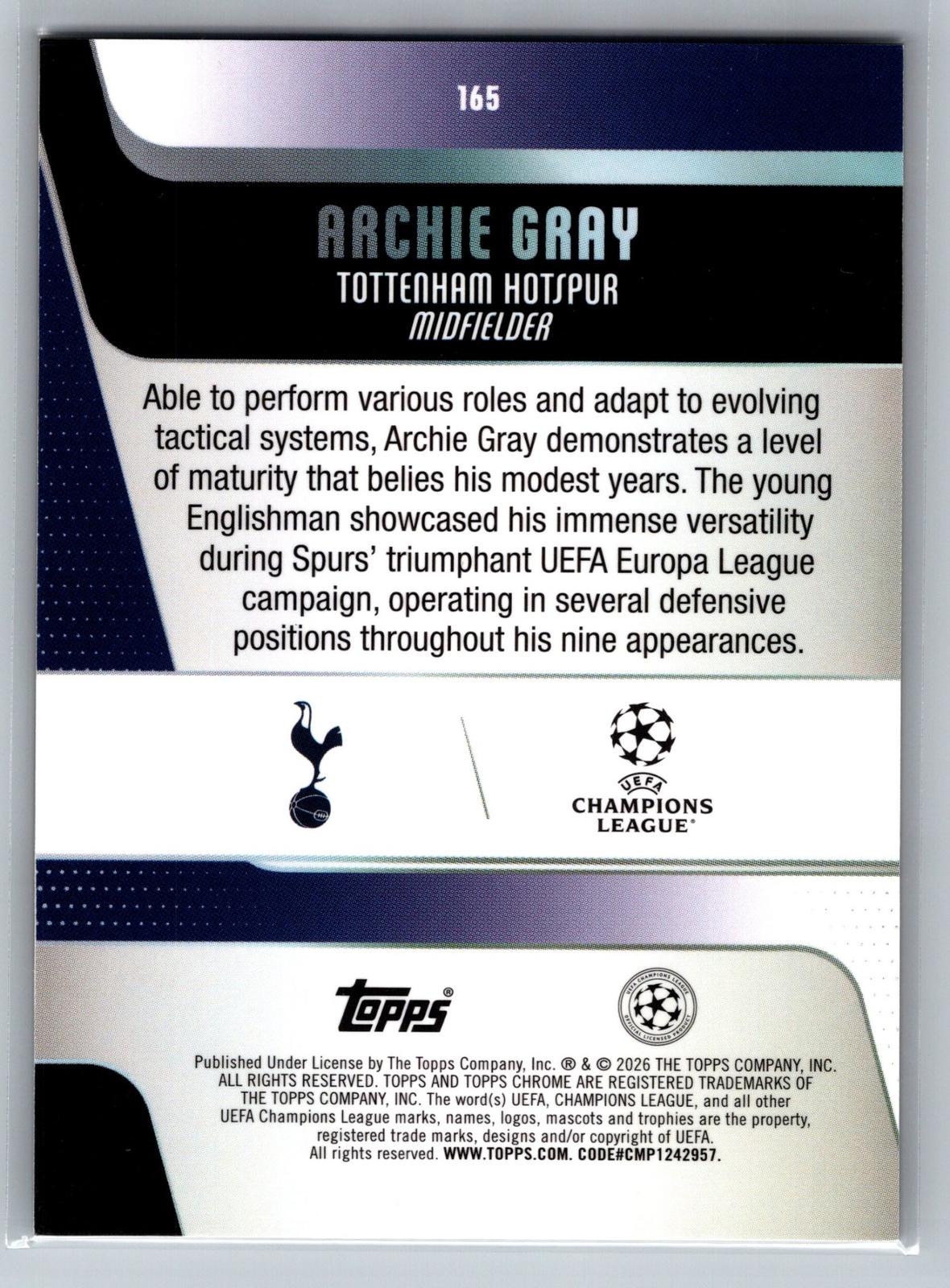 2025-26 Topps Chrome UCC #165 Archie Gray Gold Lava Refractor #/50