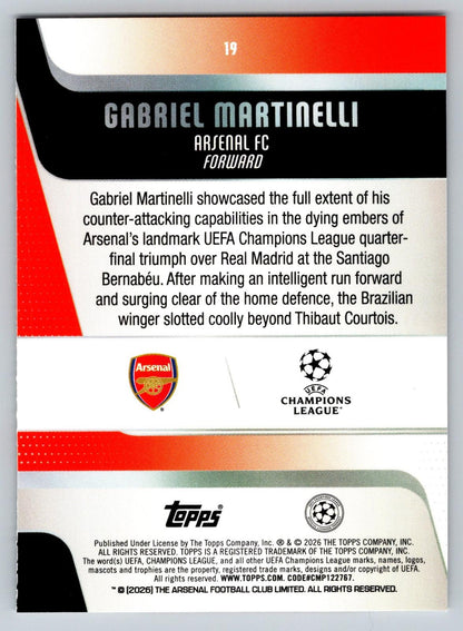 2025-26 Topps UEFA Club Competitions #19 Gabriel Martinelli - Deck Pulse