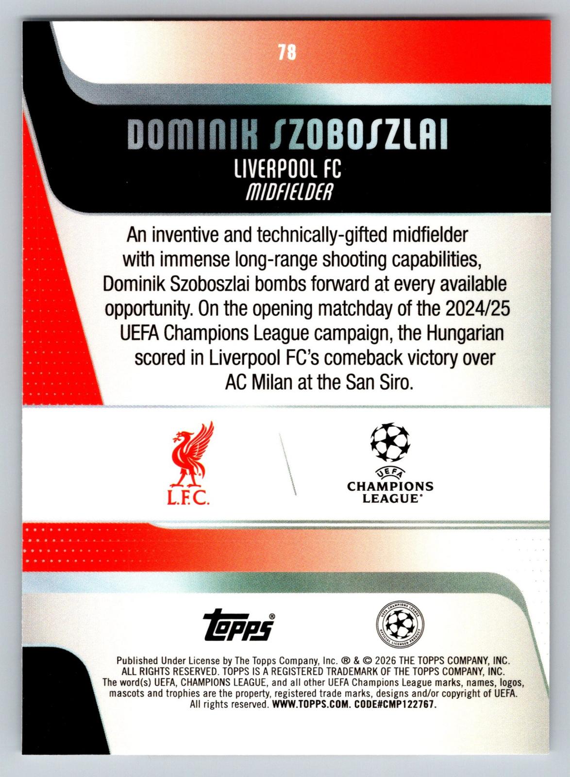 2025-26 Topps UEFA Club Competitions #78 Dominik Szoboszlai - Deck Pulse