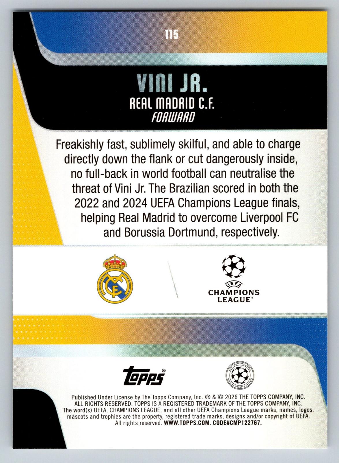 2025-26 Topps UEFA Club Competitions #115 Vini Jr. - Deck Pulse