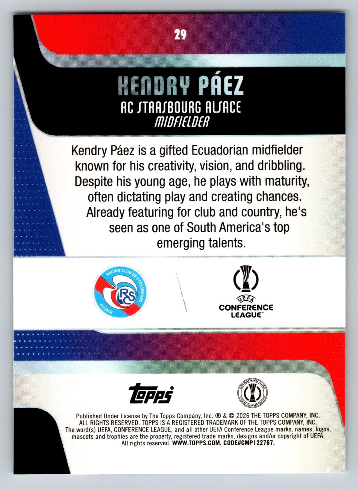 2025-26 Topps UEFA Club Competitions #29 Kendry Páez - Deck Pulse