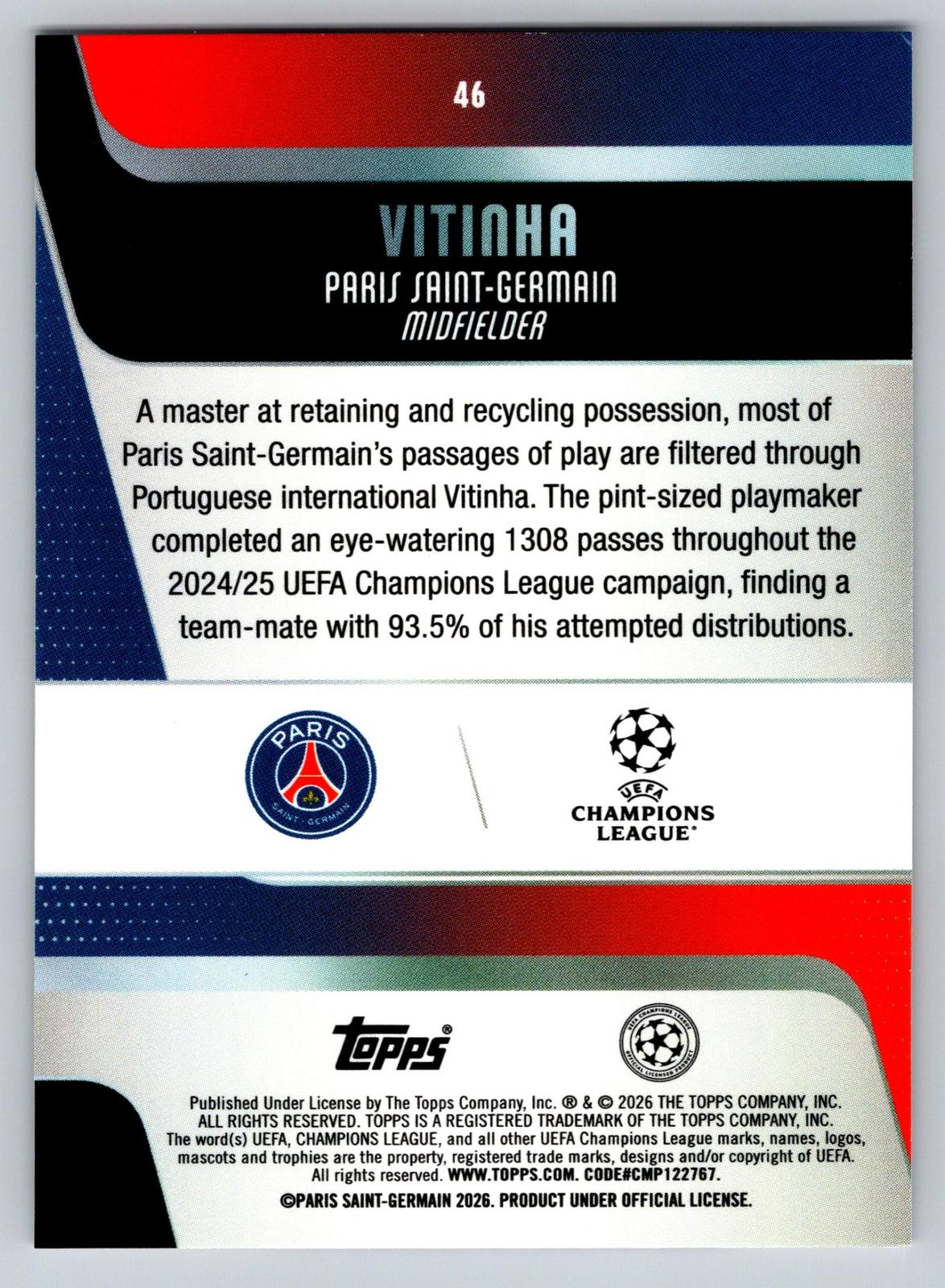 2025-26 Topps UEFA Club Competitions #46 Vitinha