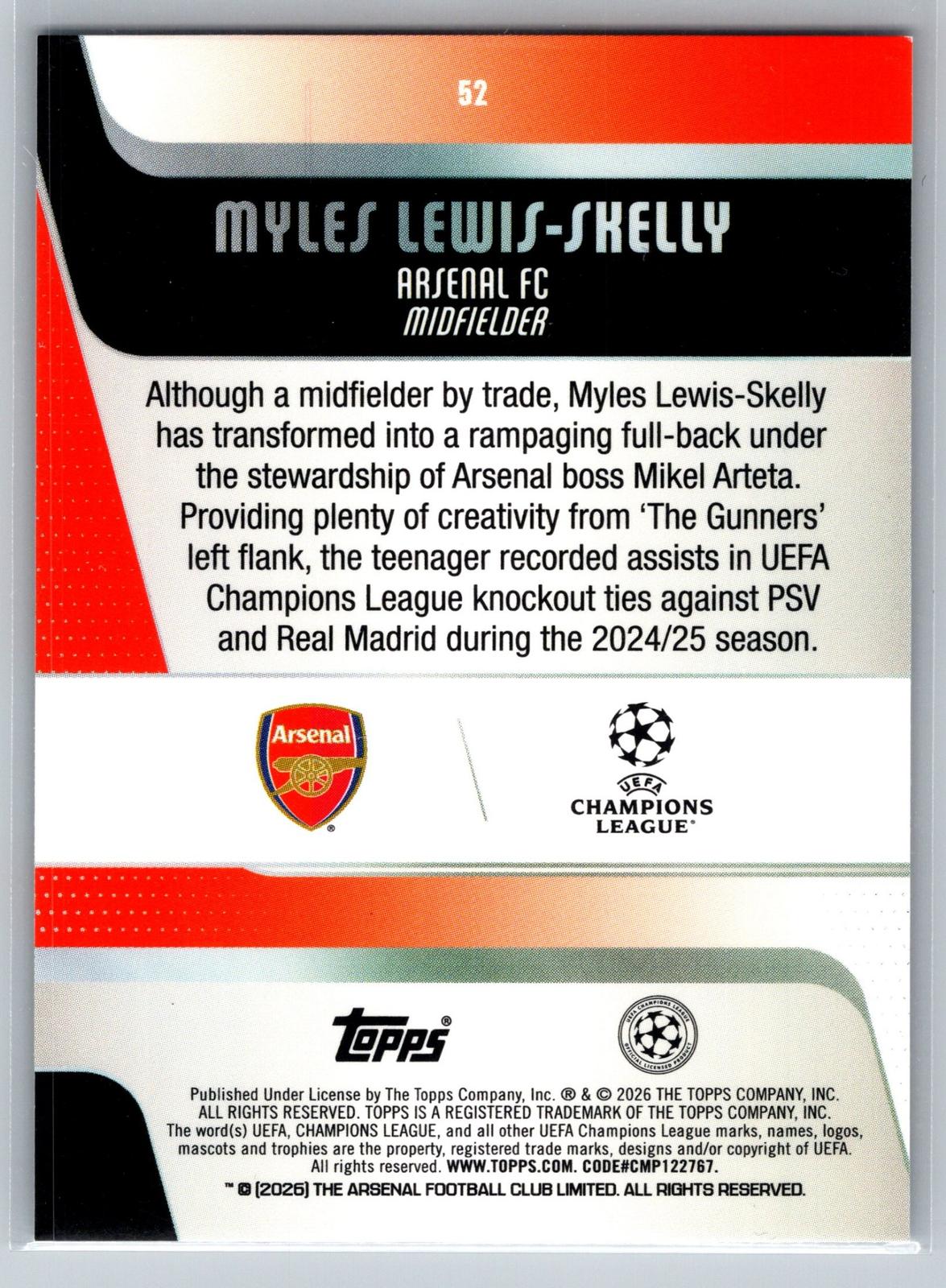 2025-26 Topps UEFA Club Competitions #52 Myles Lewis-Skelly Diamante