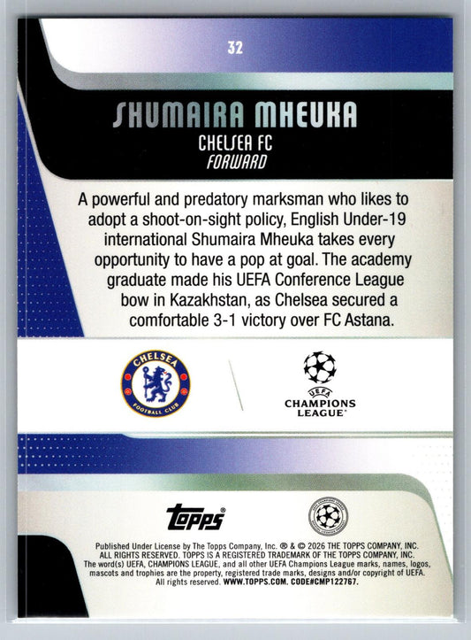 2025-26 Topps UEFA Club Competitions #32 Shumaira Mheuka Green Inferno Holo #/99 - Deck Pulse