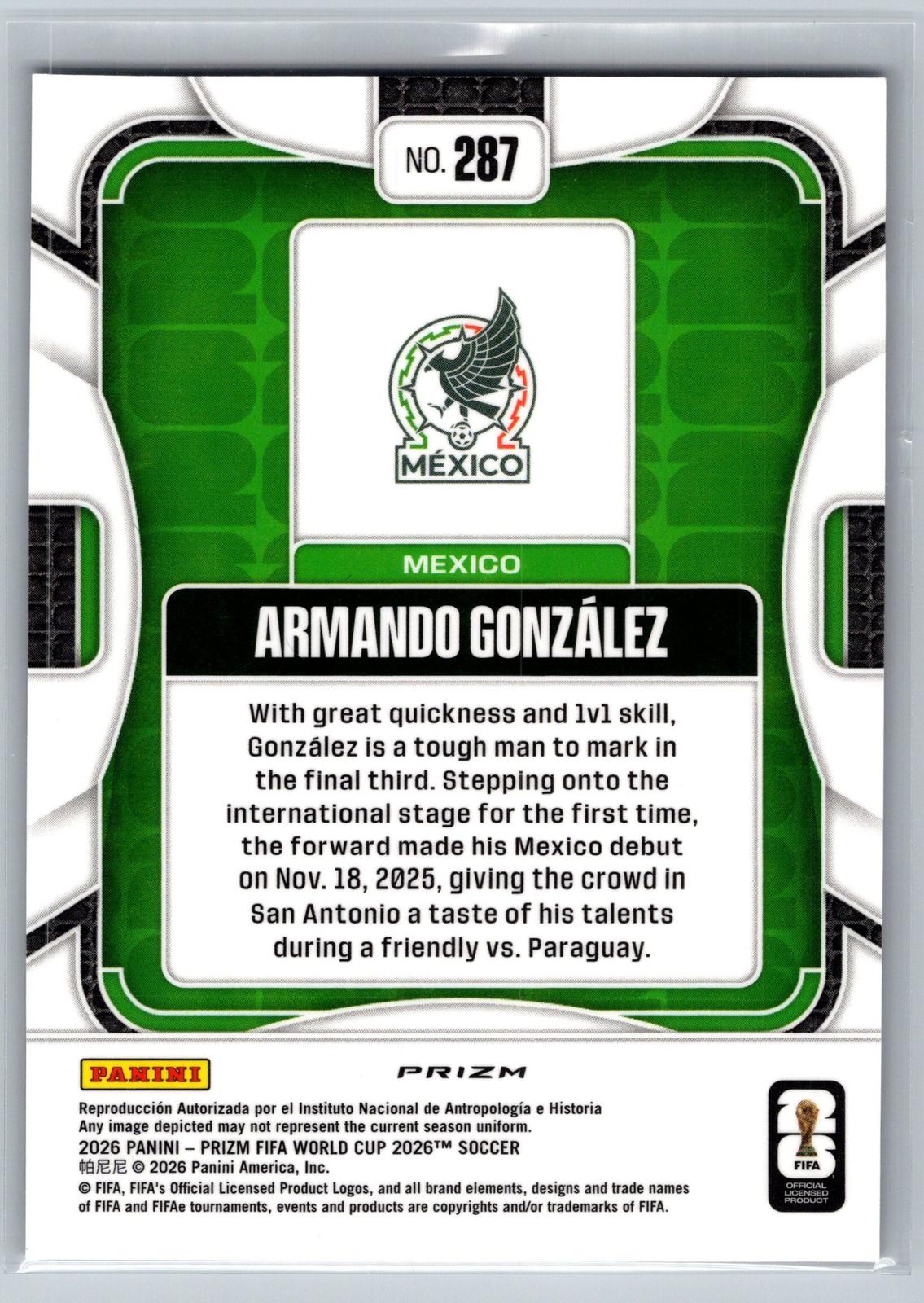2026 Panini Prizm FIFA World Cup #287 Armando González Pandora Prizm