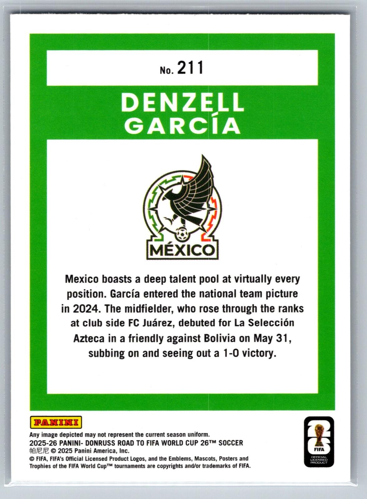 2025-26 Donruss Road to FIFA World Cup #211 Denzell Garcia Optic Ice