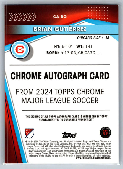 2024 Topps Chrome MLS #CA-BG Brian Gutiérrez Chrome Autographs