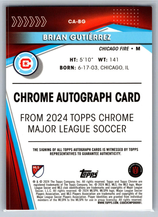 2024 Topps Chrome MLS #CA-BG Brian Gutiérrez Chrome Autographs - Deck Pulse