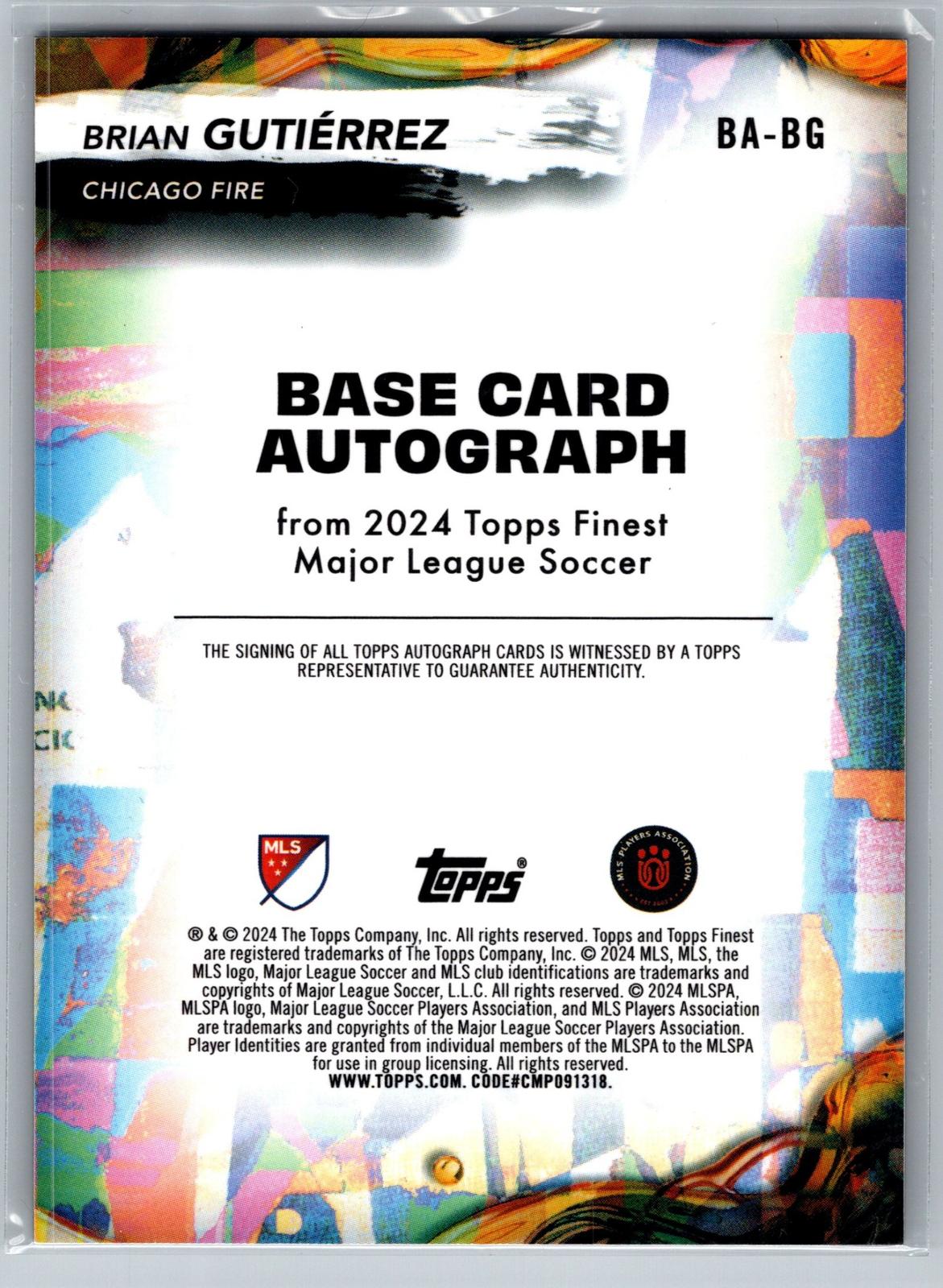 2024 Finest MLS #BA-BG Brian Gutiérrez Base Autographs Black Refractor #/10