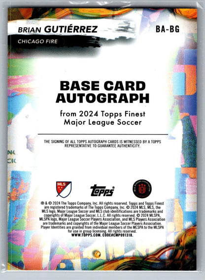 2024 Finest MLS #BA-BG Brian Gutiérrez Base Autographs Black Refractor #/10