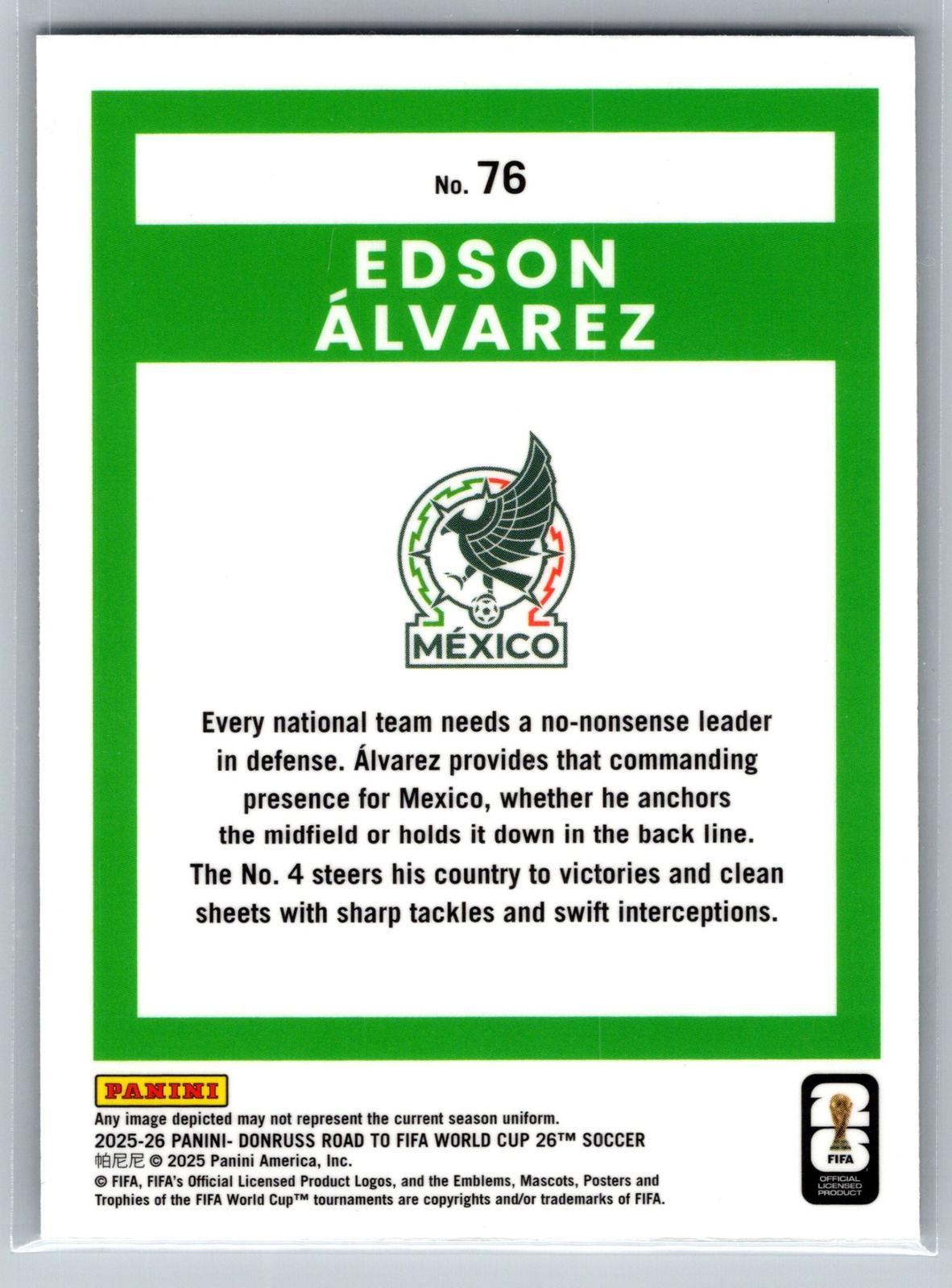 2025-26 Donruss Road to FIFA World Cup #76 Edson Alvarez Optic - Deck Pulse