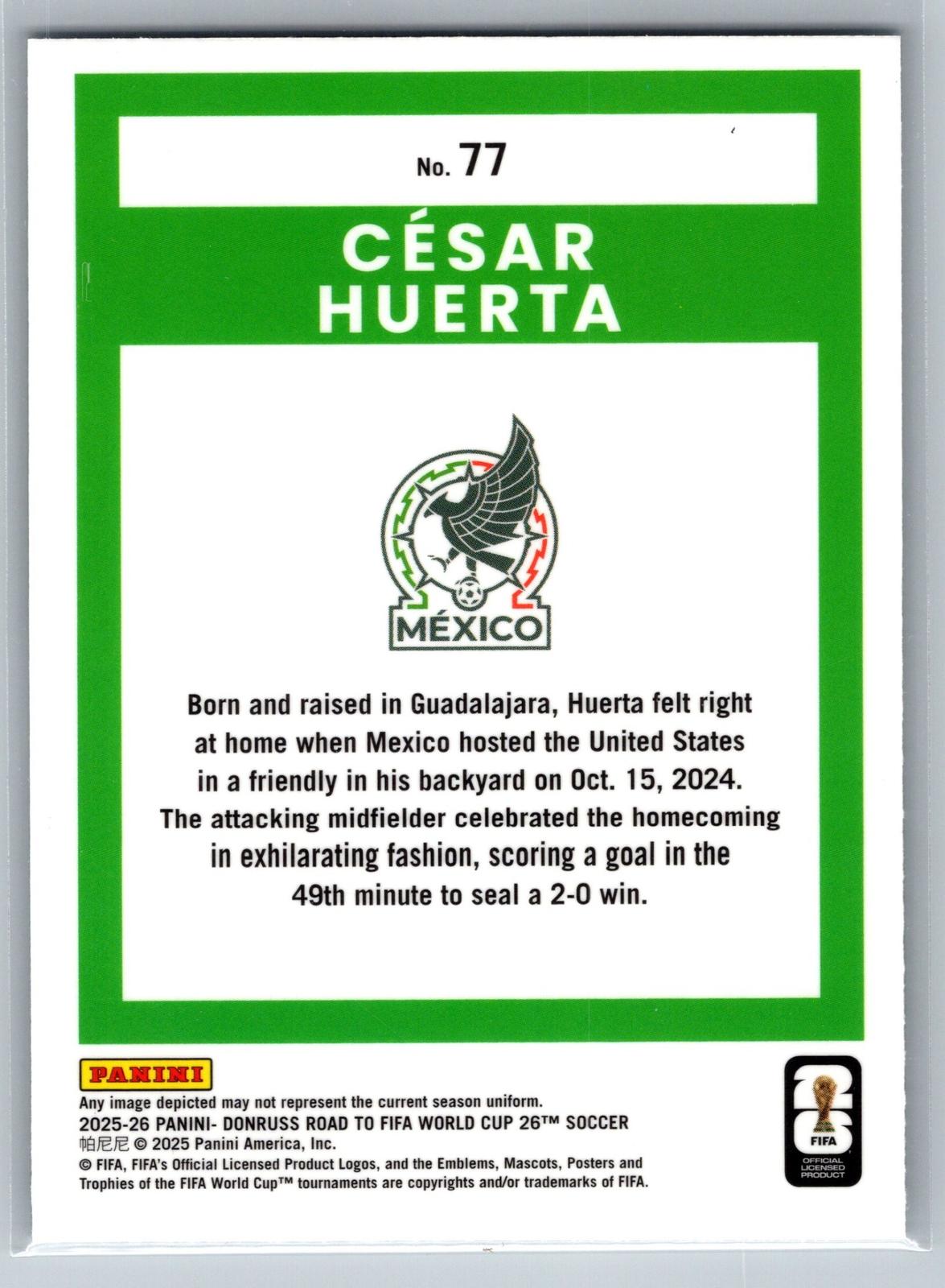 2025-26 Donruss Road to FIFA World Cup #77 Cesar Huerta Optic - Deck Pulse