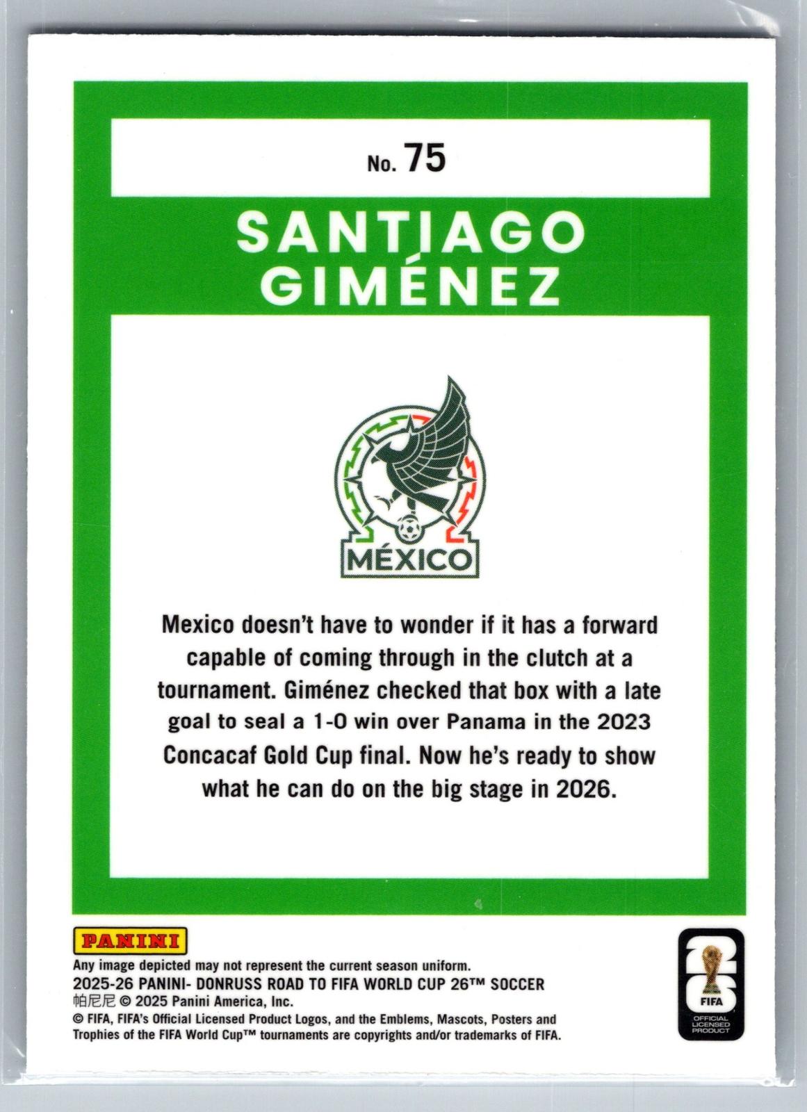 2025-26 Donruss Road to FIFA World Cup #75 Santiago Gimenez Optic - Deck Pulse