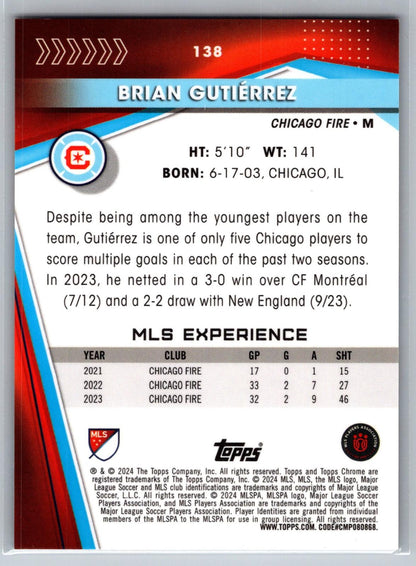 2024 Topps Chrome MLS #138 Brian Gutiérrez Orange Refractor #/25