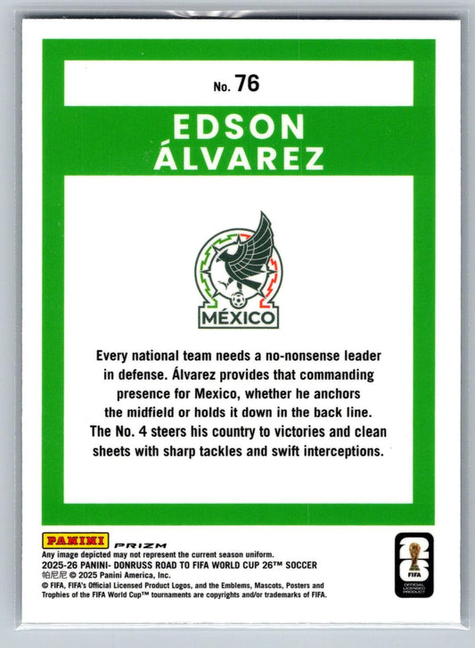 2025-26 Donruss Road to FIFA World Cup #76 Edson Alvarez Optic Velocity - Deck Pulse