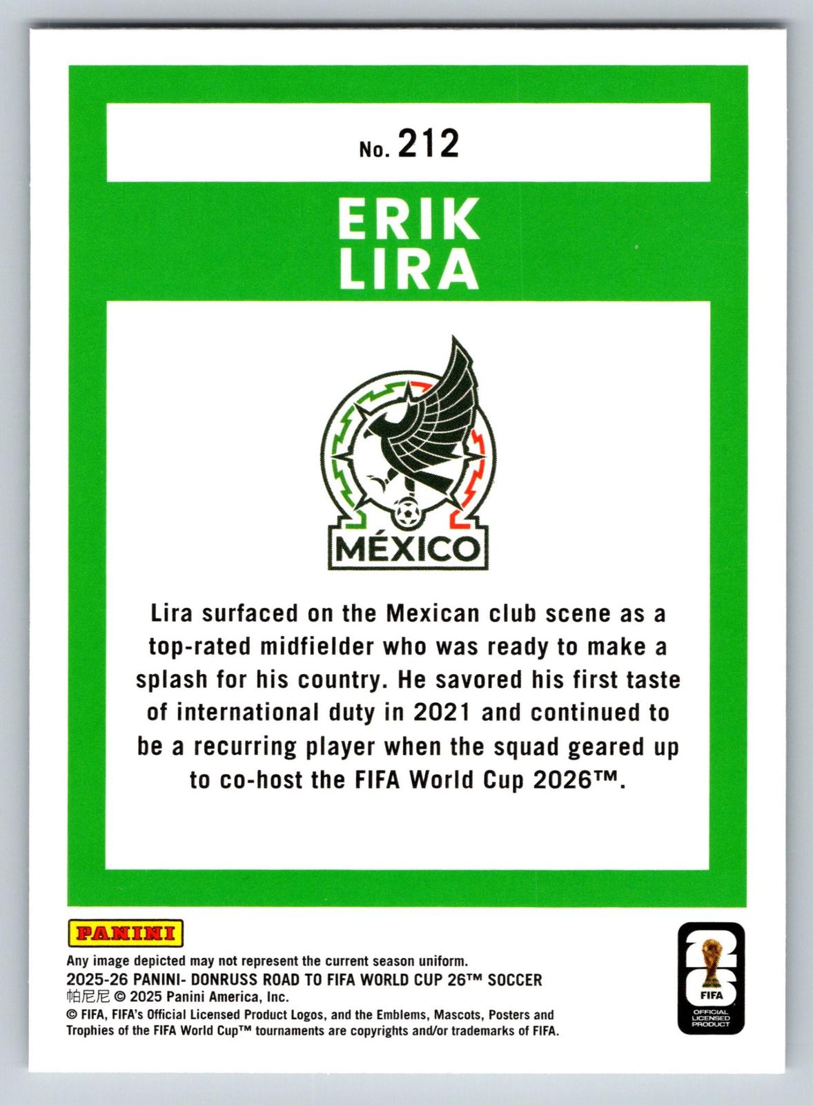2025-26 Donruss Road to FIFA World Cup #212 Erik Lira RC - Deck Pulse