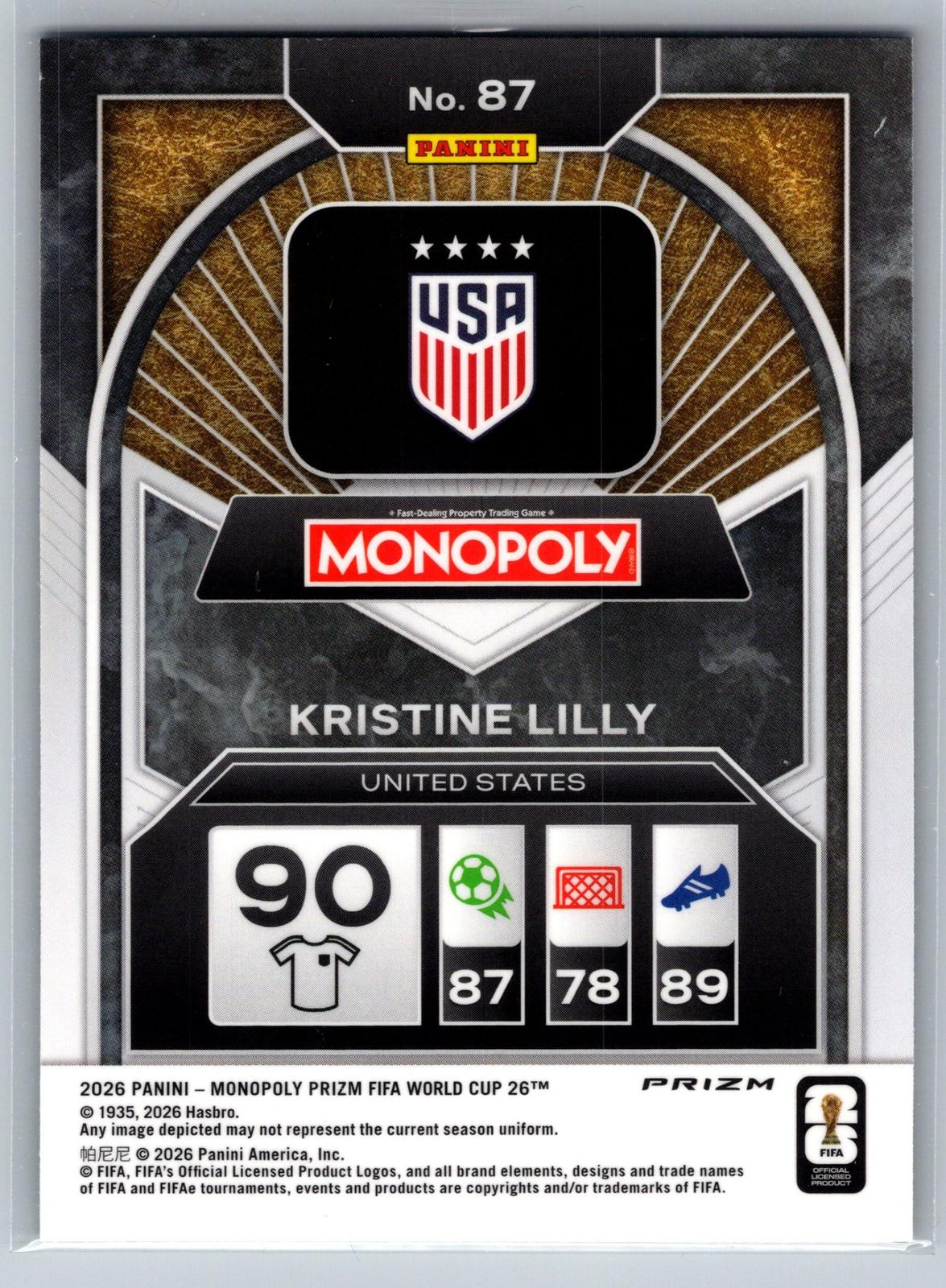2026 Panini Prizm Monopoly WC #87 Kristine Lilly Four Corners Green Wave Prizm - Deck Pulse