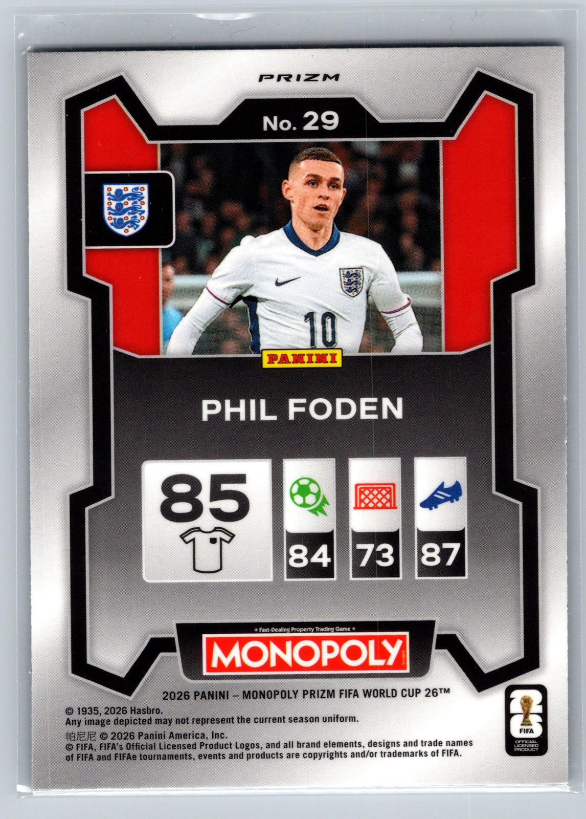 2026 Panini Prizm Monopoly WC #29 Phil Foden Four Corners Blue Wave Prizm - Deck Pulse
