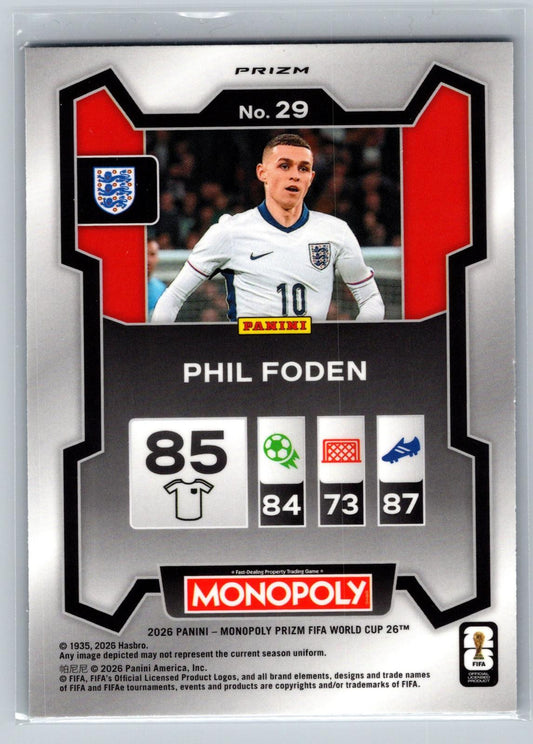 2026 Panini Prizm Monopoly WC #29 Phil Foden Four Corners Blue Wave Prizm - Deck Pulse