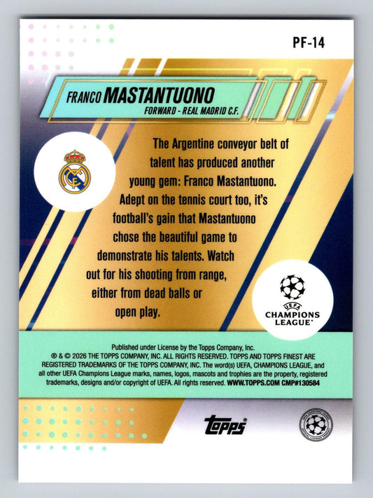 2025-26 Finest UCC #PF-14 Franco Mastantuono Prized Footballers - Deck Pulse